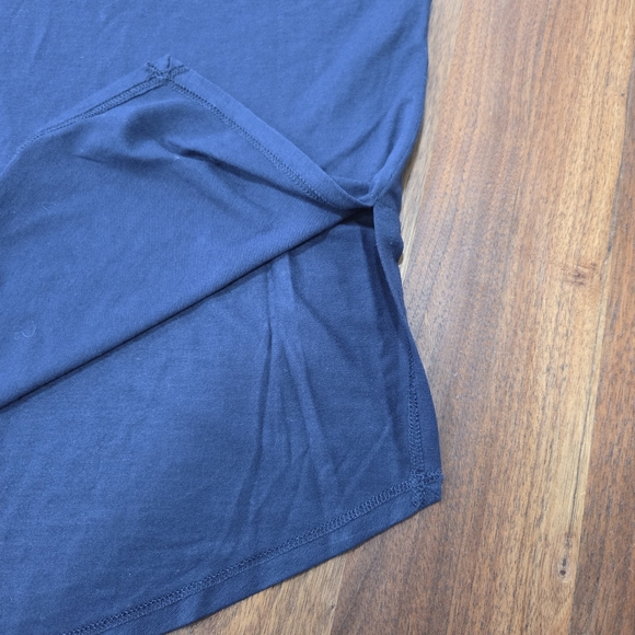 Eileen Fisher Mock Neck Cap Sleeve Navy Blue Women's Top Longer Length Size Med. - Picture 4 of 8